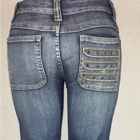 Fancy Indigo Blue Stone washed, boot cut, stretch, low rise, women’s jeans. - Picture 3 of 13